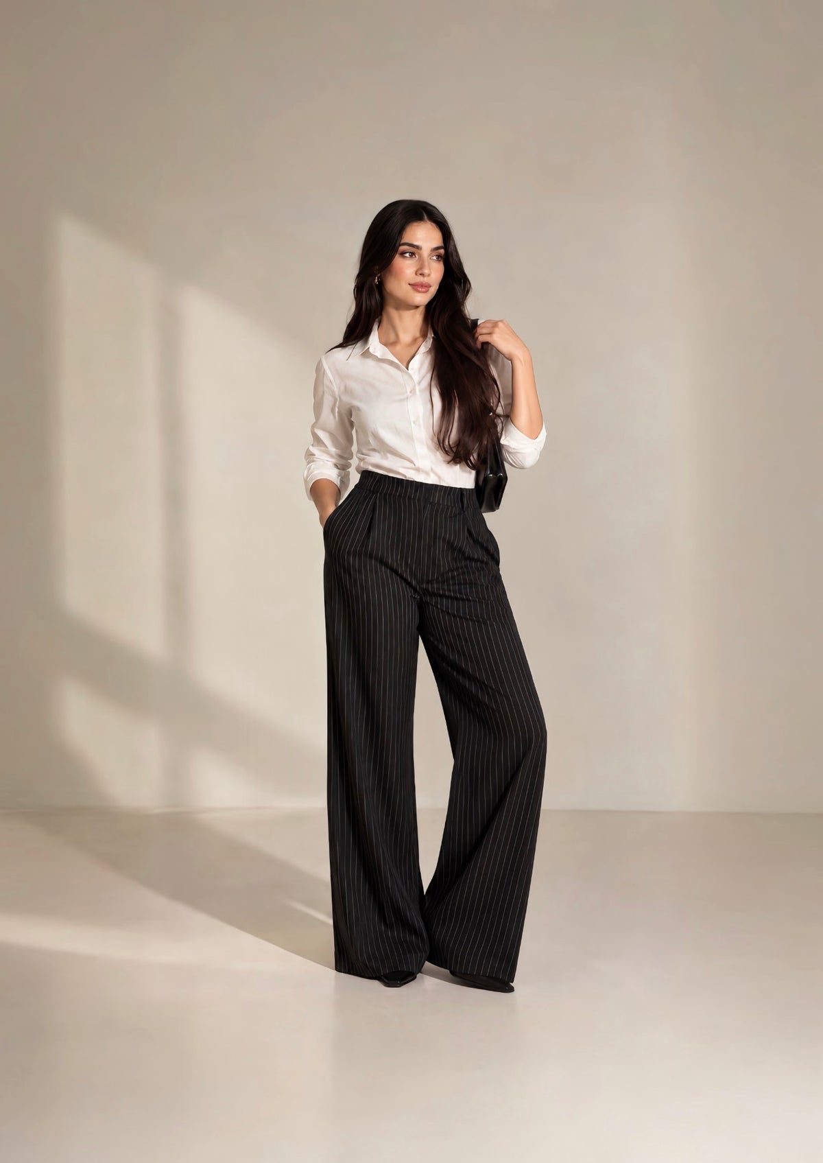 Pinstriped Wide Leg Trousers
