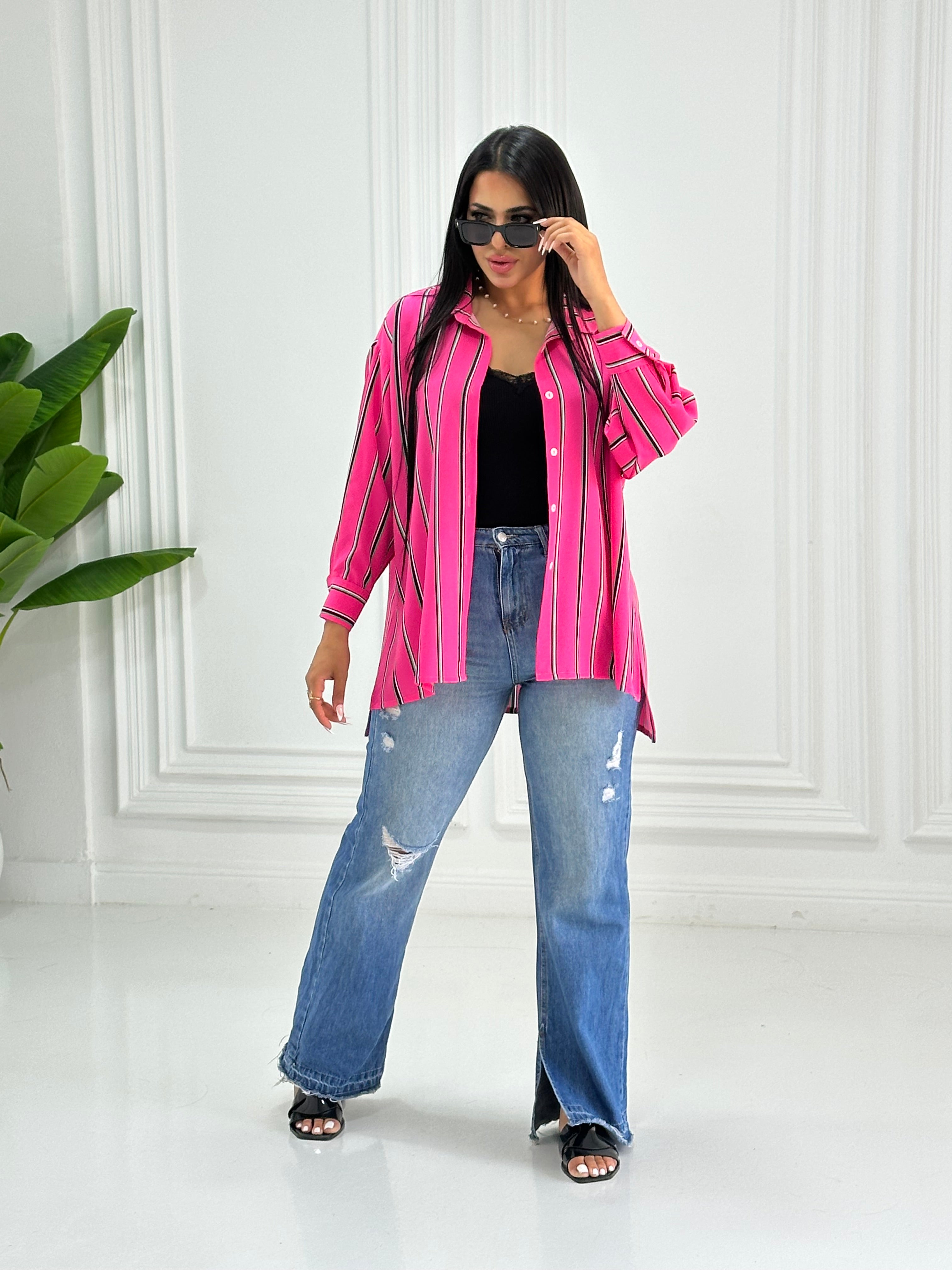 Fushia Classic Striped Blouse