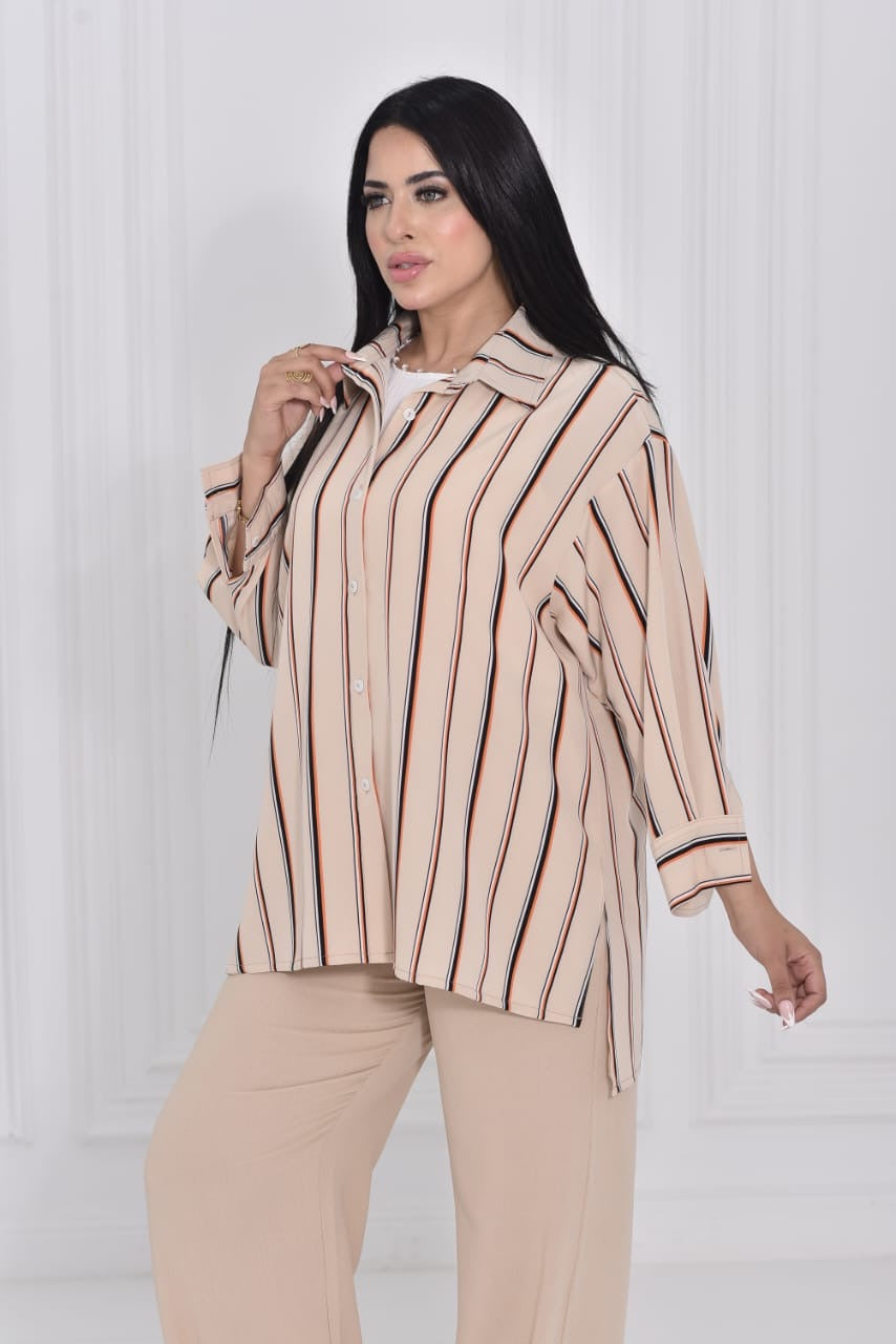 Beige Classic Striped Blouse
