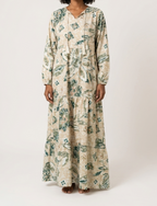 Beige × Green Printed Maxi Dress