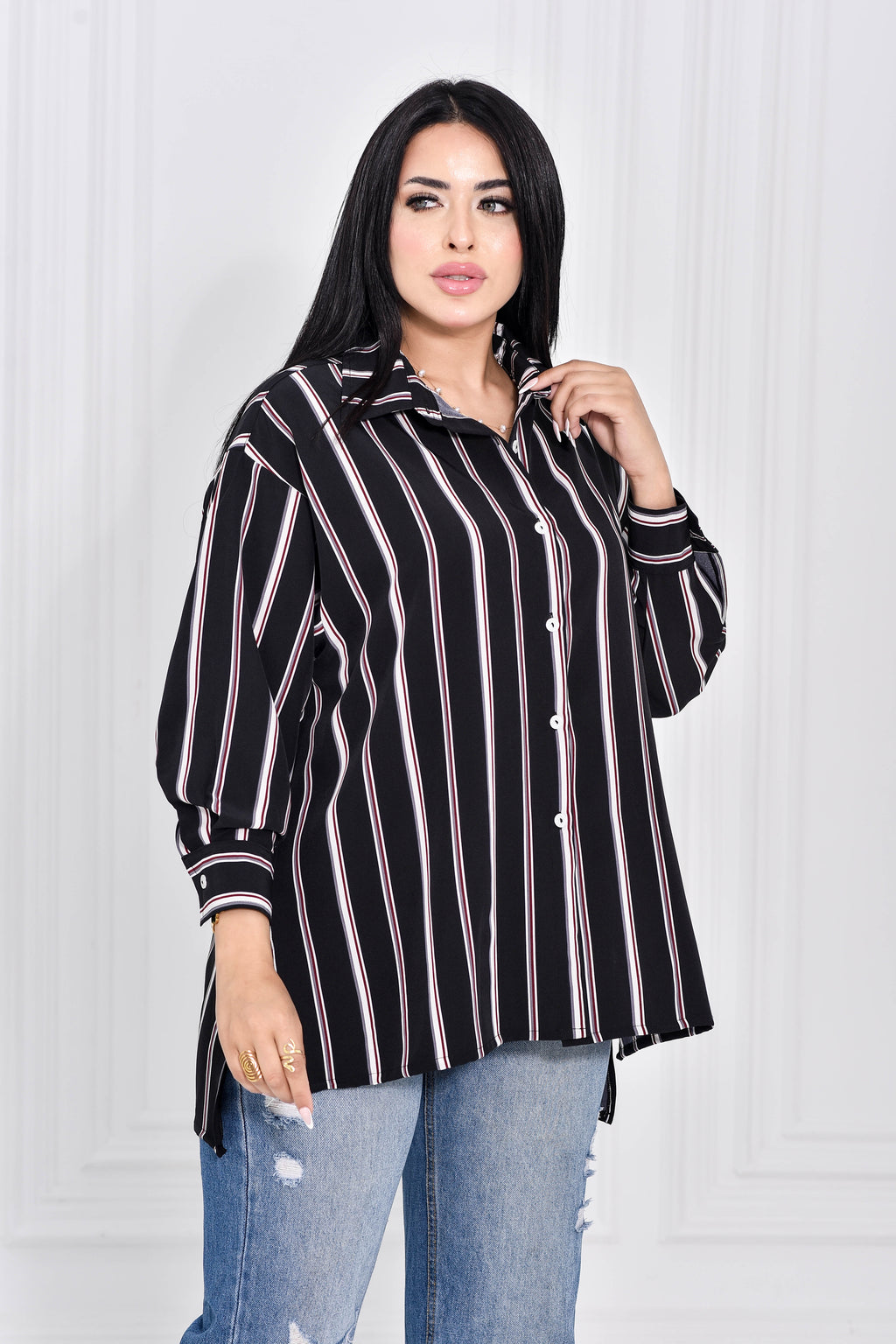 Black Classic Striped Blouse
