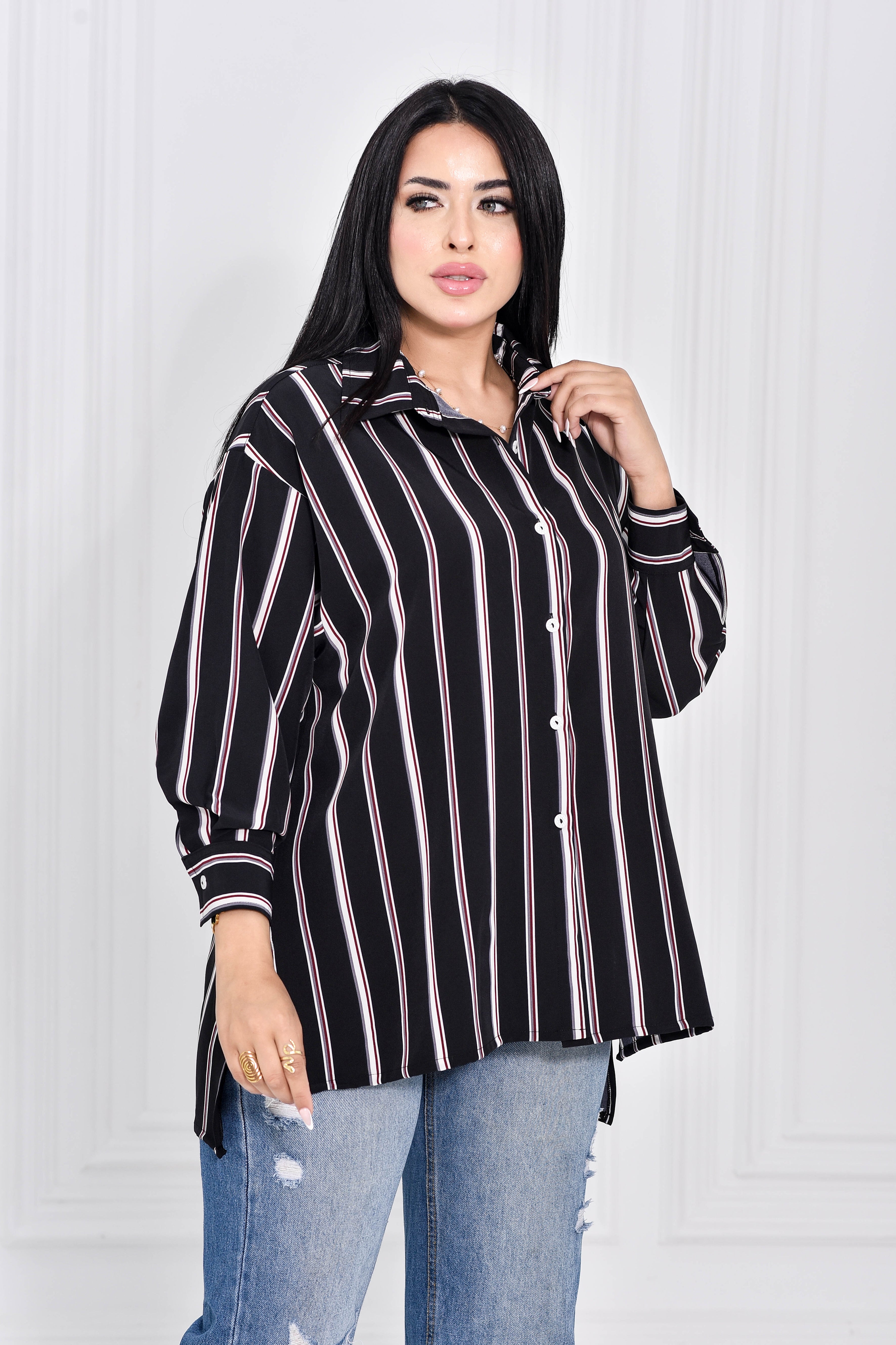 Black Classic Striped Blouse