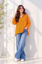 Orange Classic Striped Blouse
