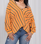 Orange Classic Striped Blouse