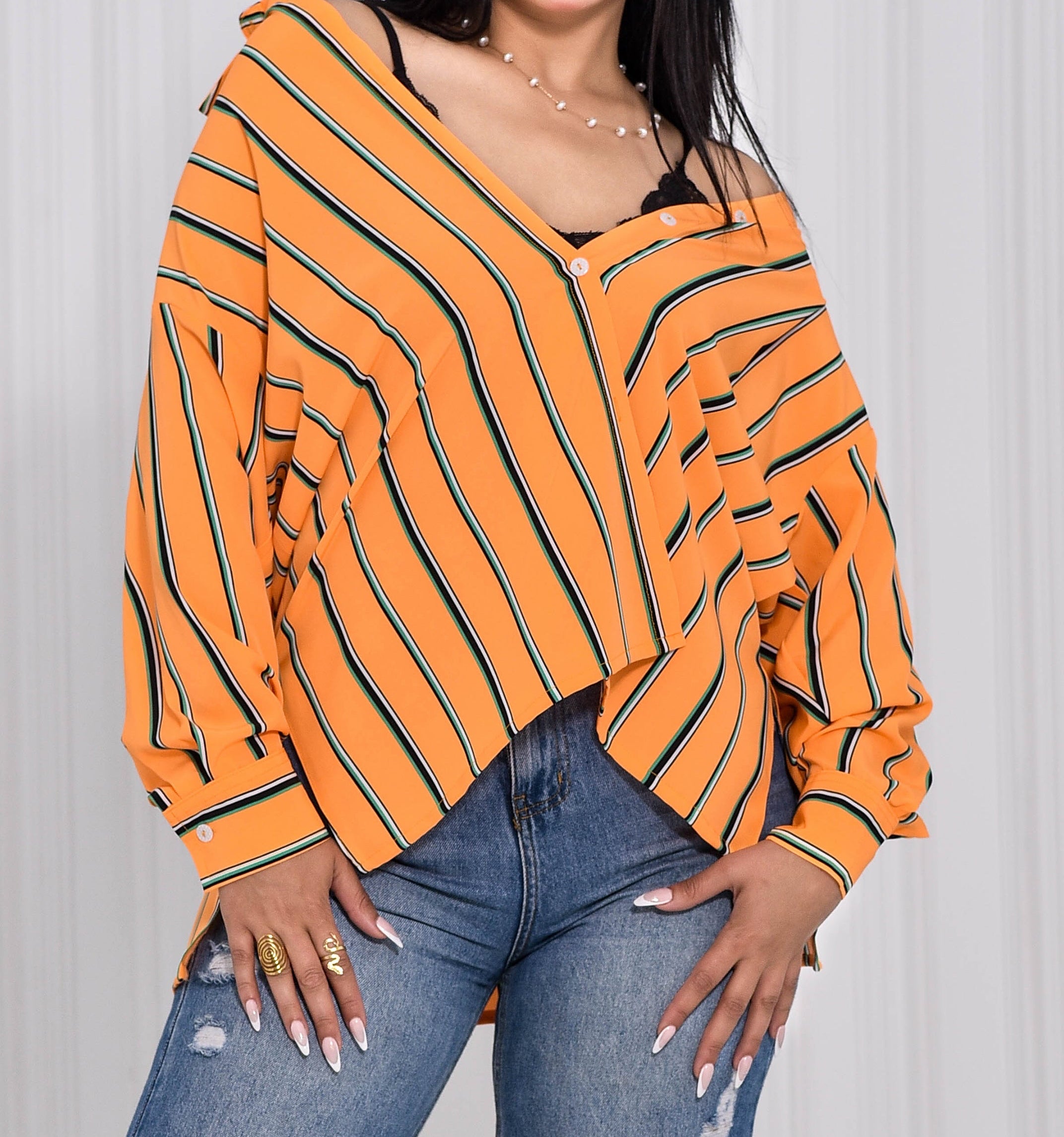 Orange Classic Striped Blouse