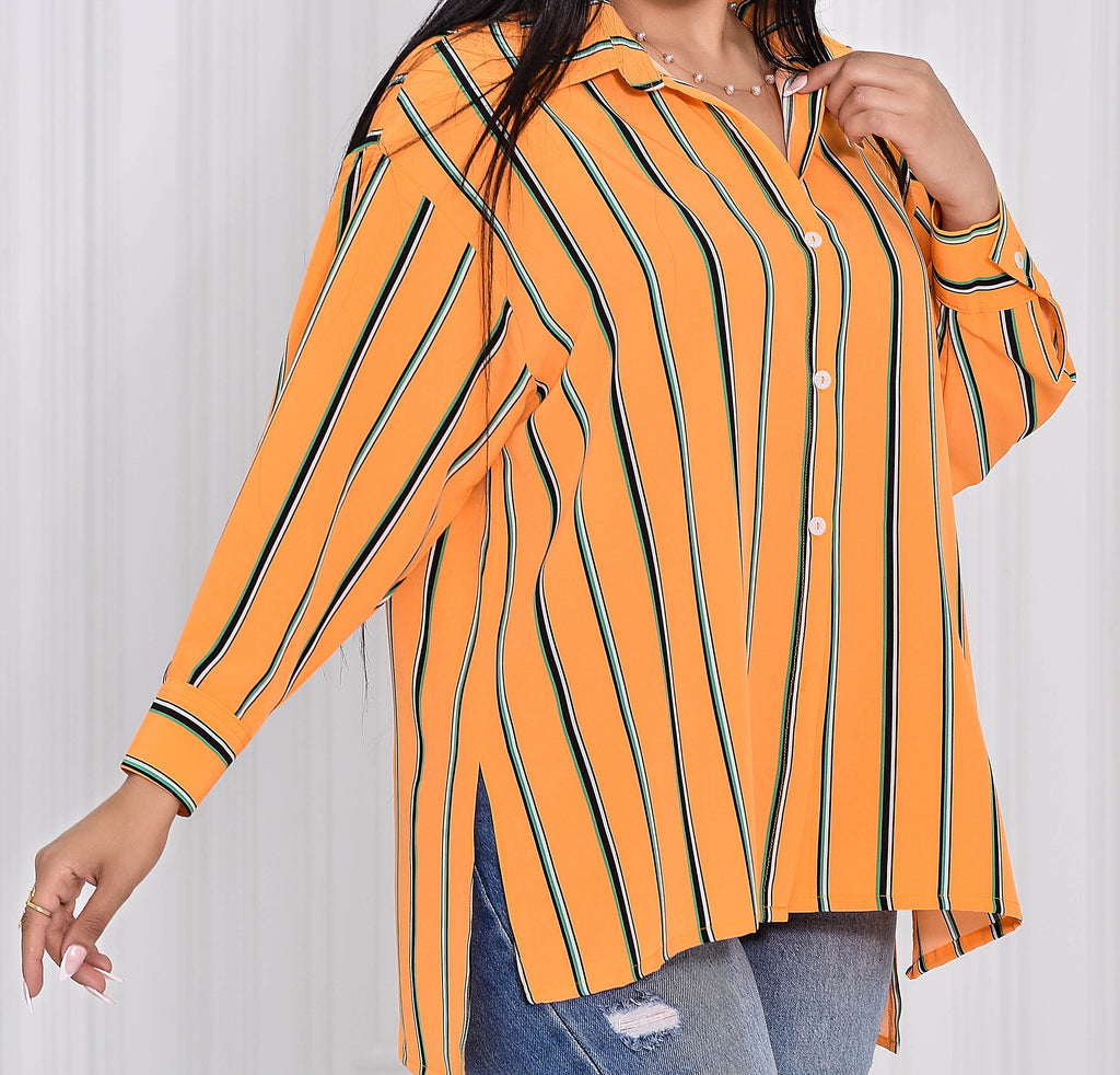 Orange Classic Striped Blouse