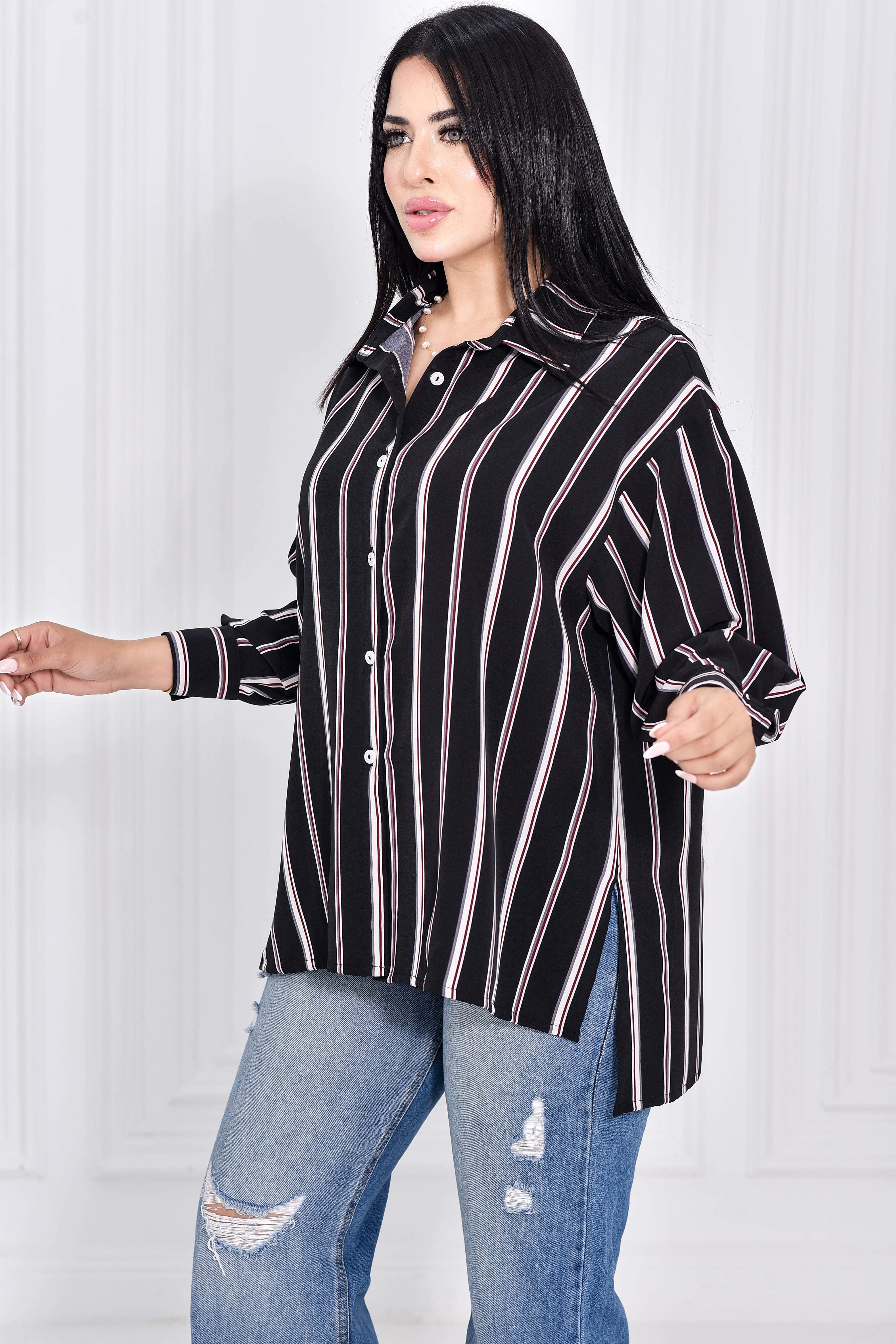 Black Classic Striped Blouse