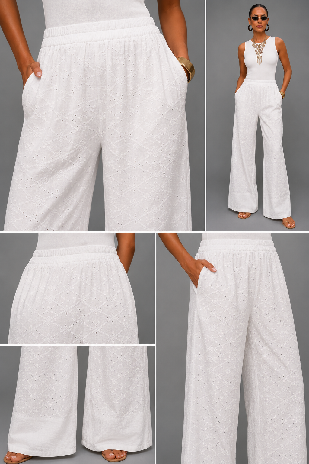 White Embroidered Pants