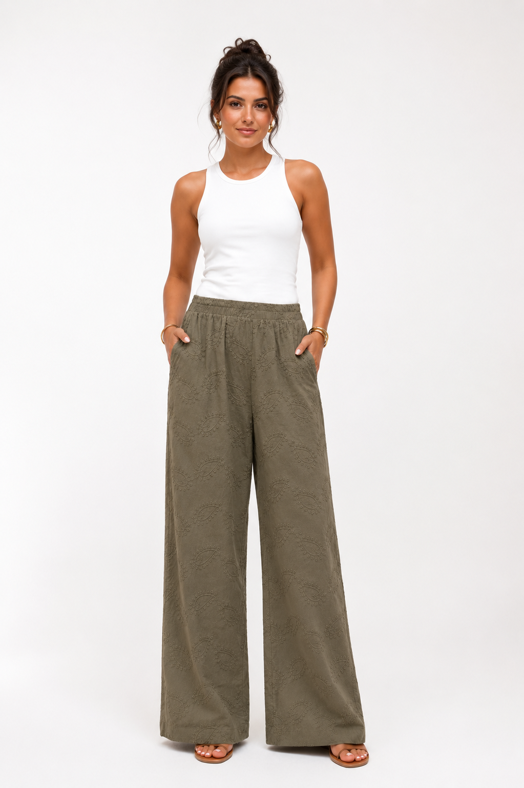 Olive Embroidered Pants