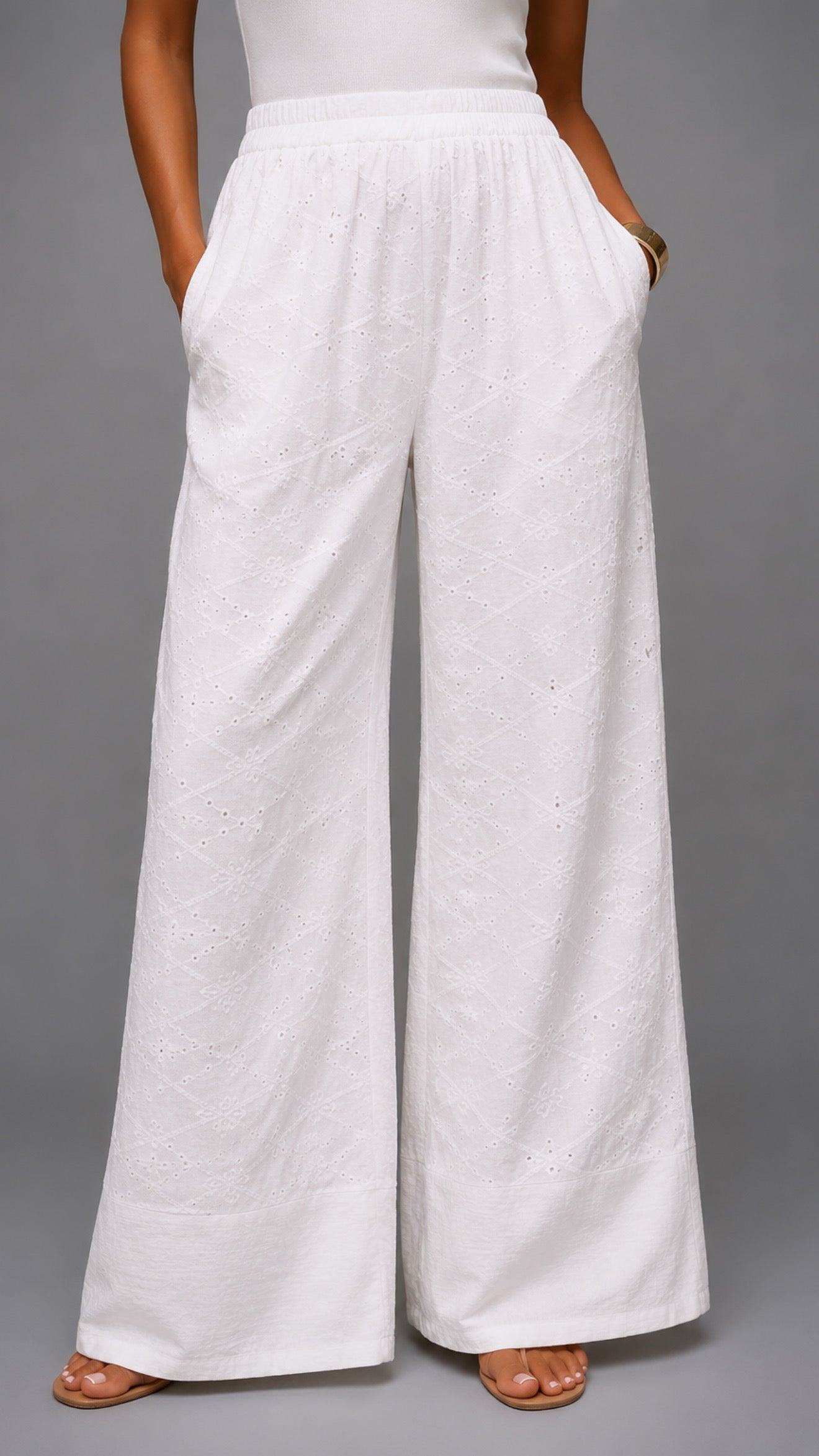 White Embroidered Pants