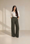 Pinstriped Wide Leg Trousers (OLIVE)