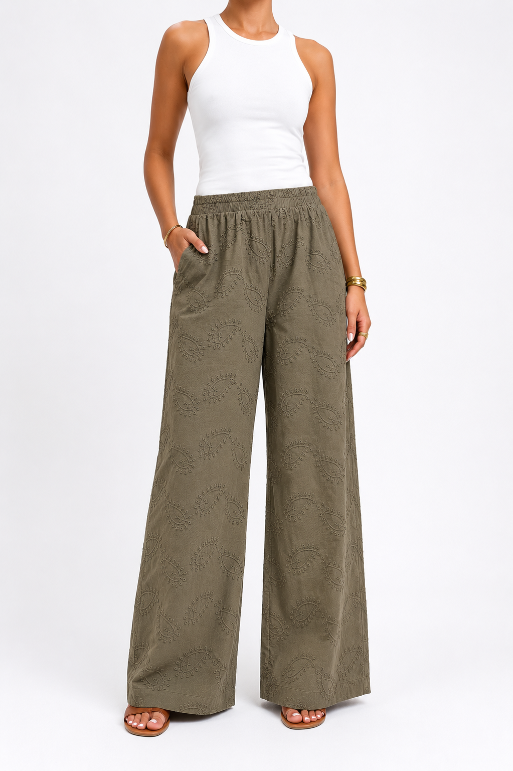 Olive Embroidered Pants