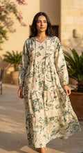 Beige × Green Printed Maxi Dress