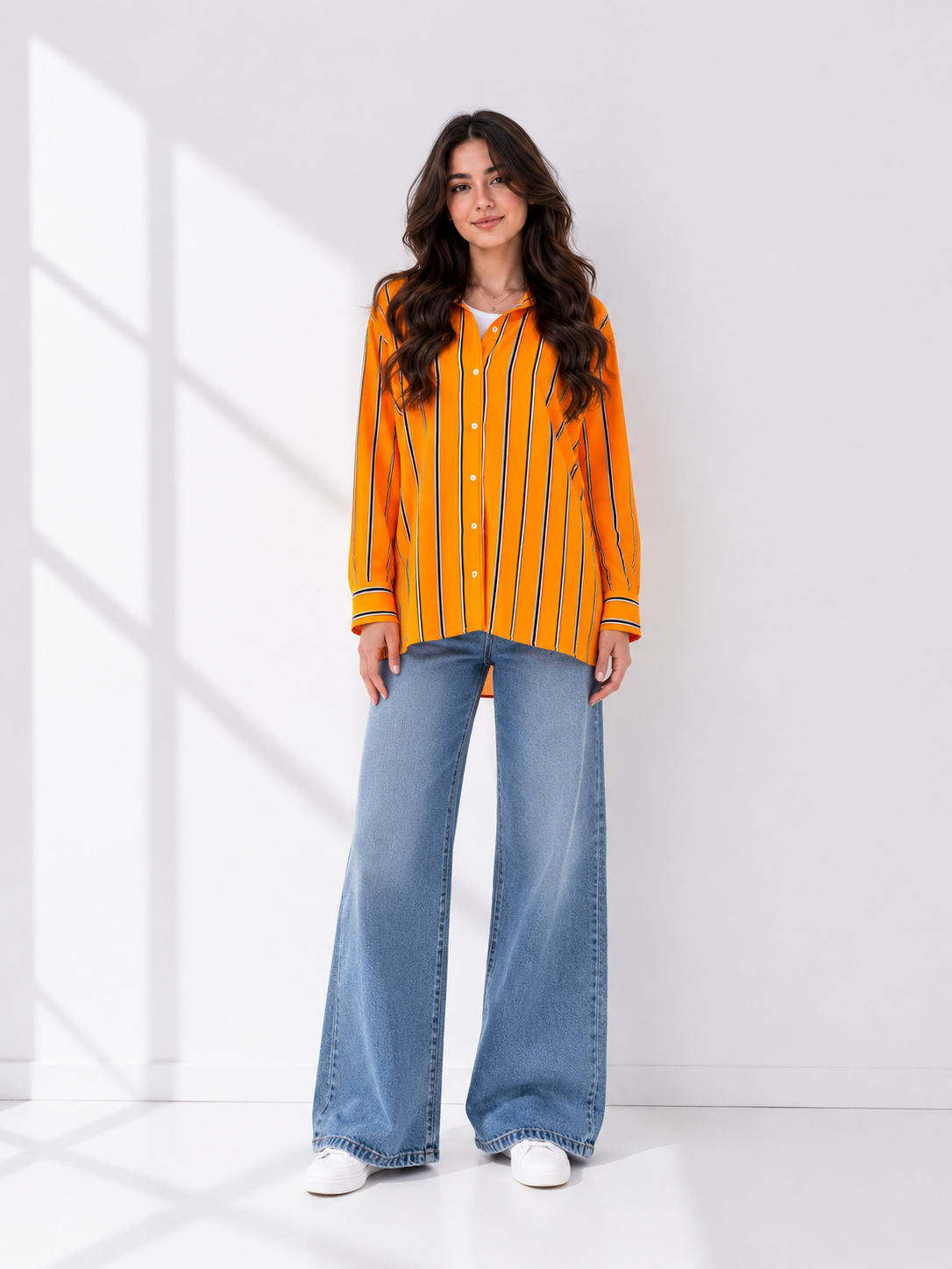Orange Classic Striped Blouse