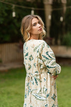 Beige × Green Printed Maxi Dress