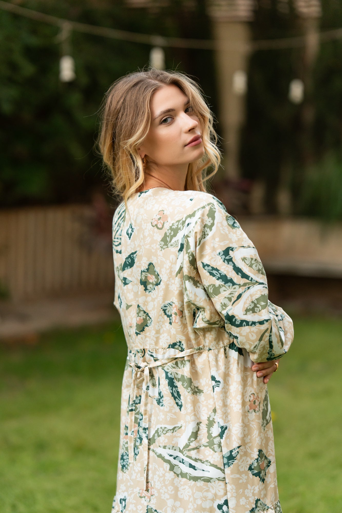 Beige × Green Printed Maxi Dress