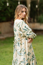 Beige × Green Printed Maxi Dress