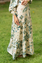 Beige × Green Printed Maxi Dress