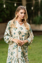 Beige × Green Printed Maxi Dress
