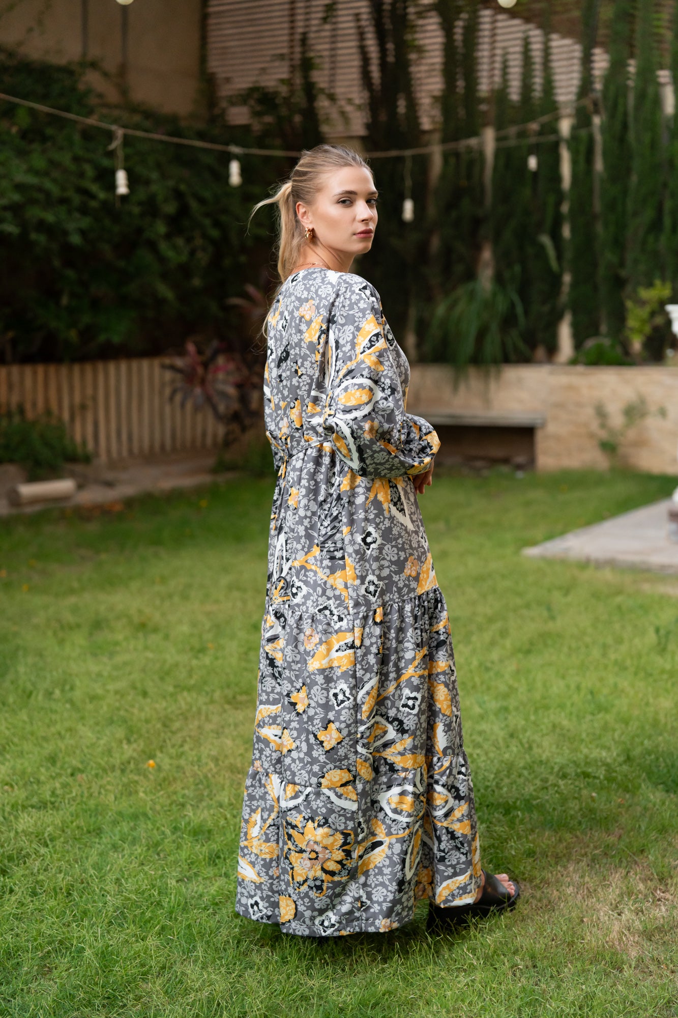 Grey & Mustard Printed Maxi Dress