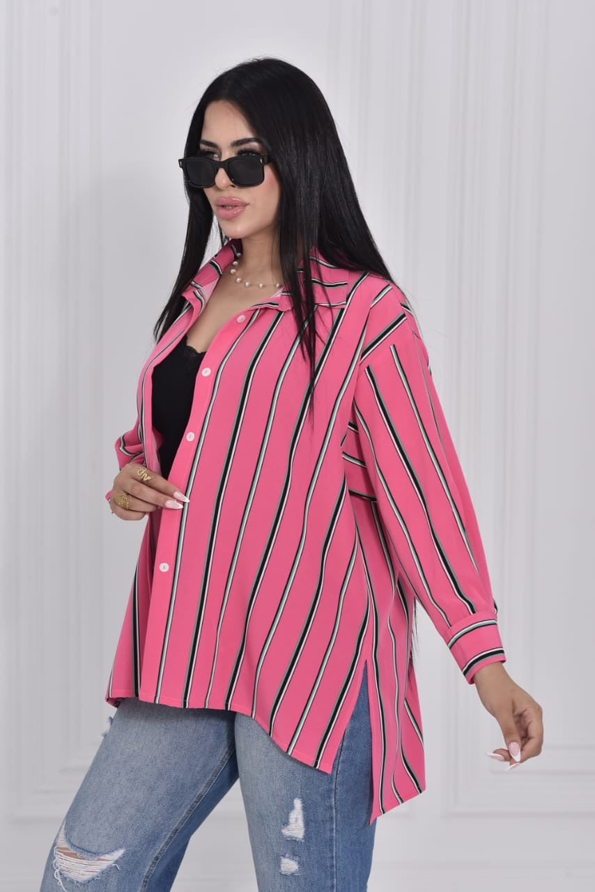 Fushia Classic Striped Blouse