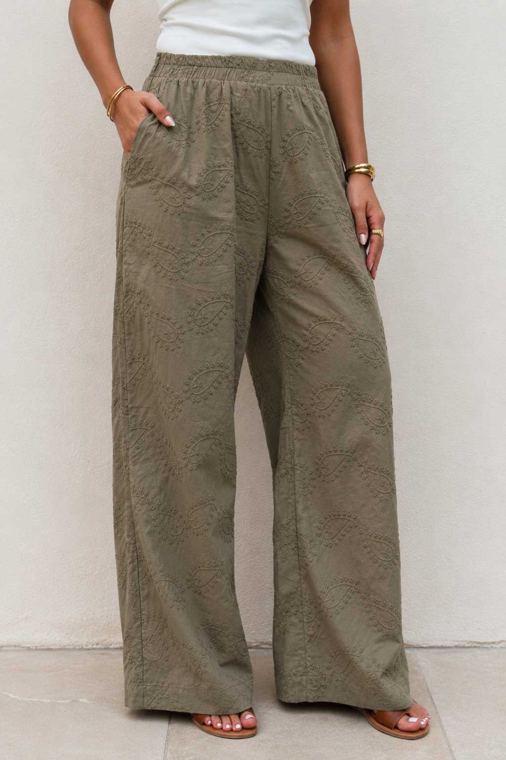 Olive Embroidered Pants