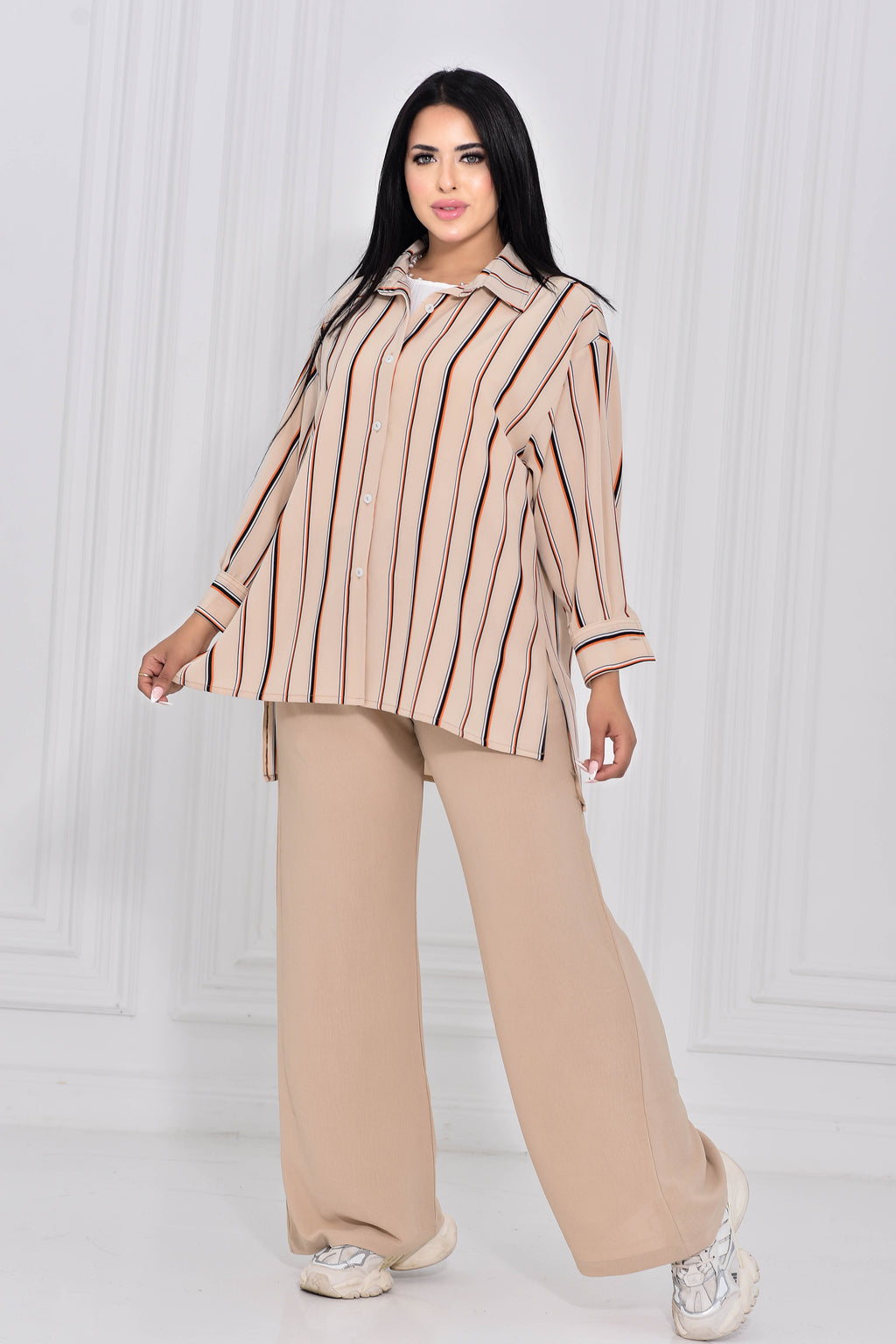 Beige Classic Striped Blouse
