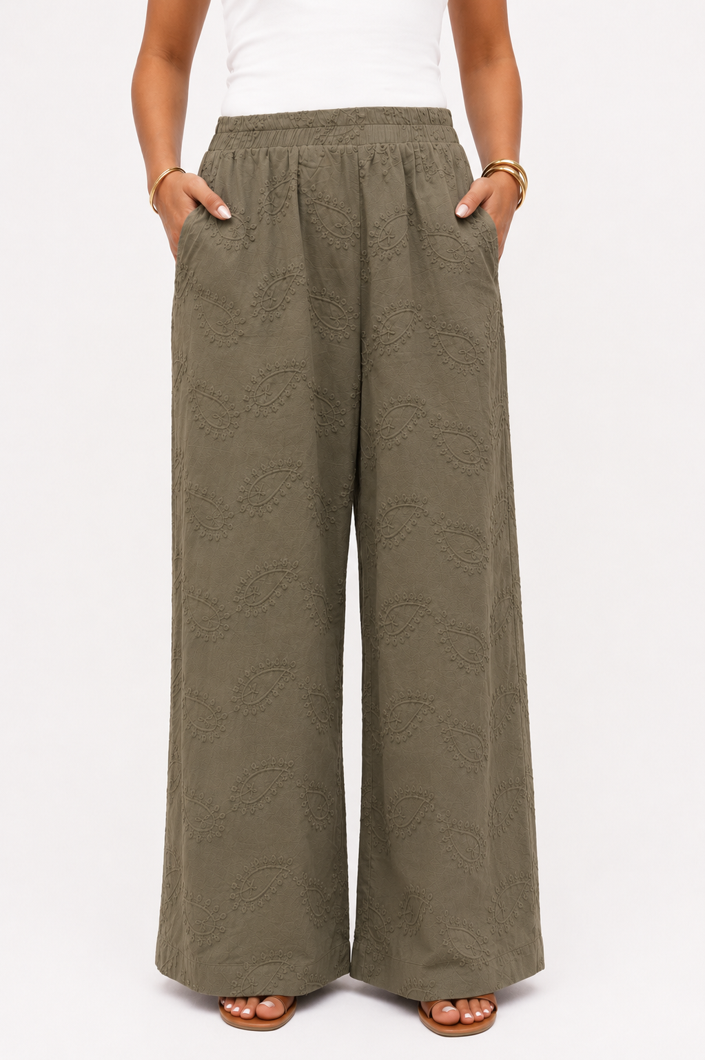 Olive Embroidered Pants