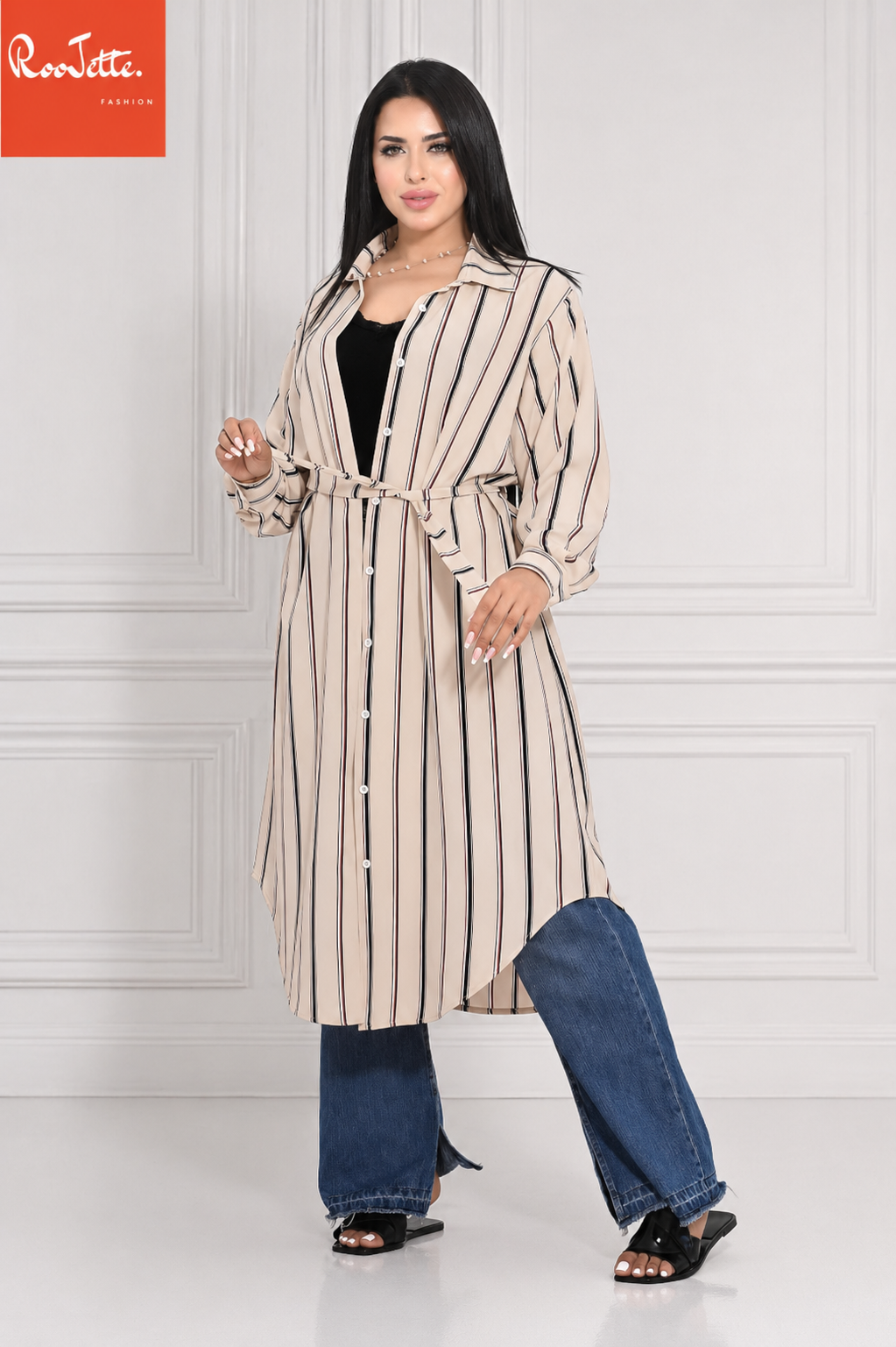 Beige striped dress