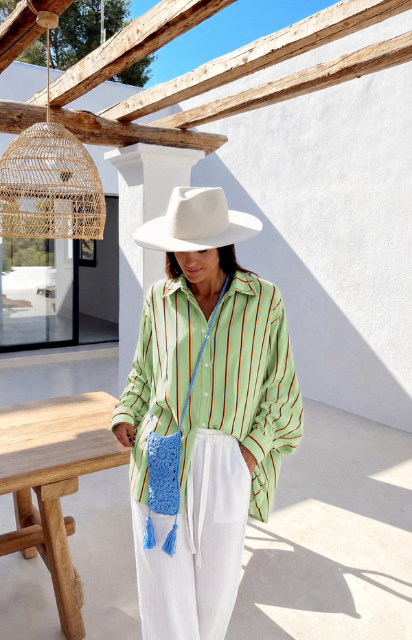 Light Green Classic Striped Blouse