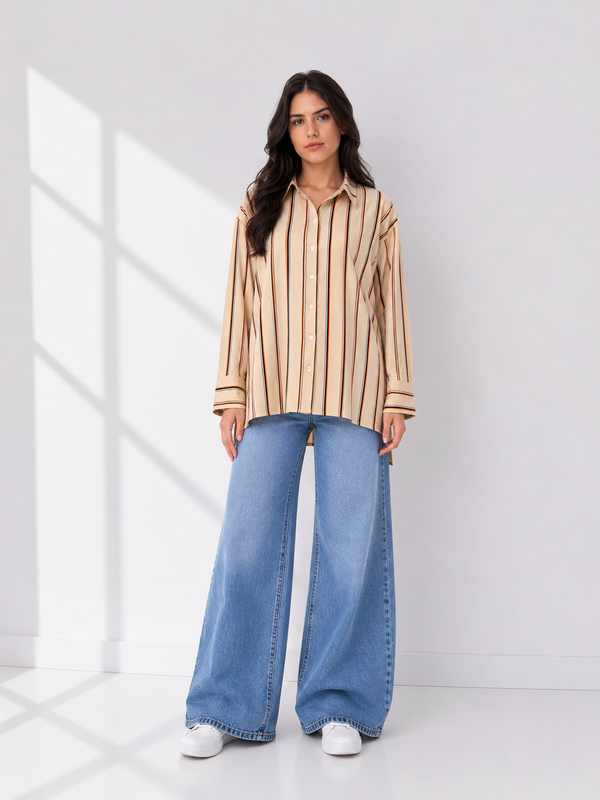 Beige Classic Striped Blouse